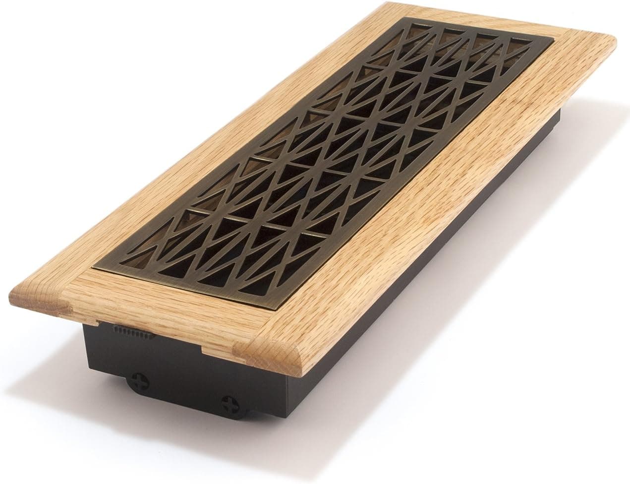 Accord GTOAB412 Oak Frame Floor Register with Trellis Design, 4-Inch x 12-Inch(Duct Opening Measurements), Antique Brass