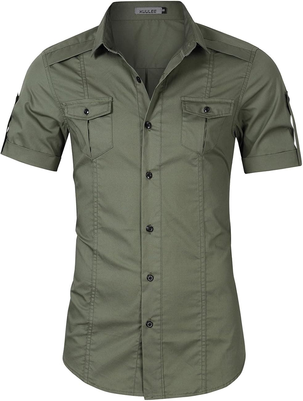 KUULEE Men's Tactical Cargo Work Shirt Military Casual Slim Fit Long Sleeve Shirts Tops