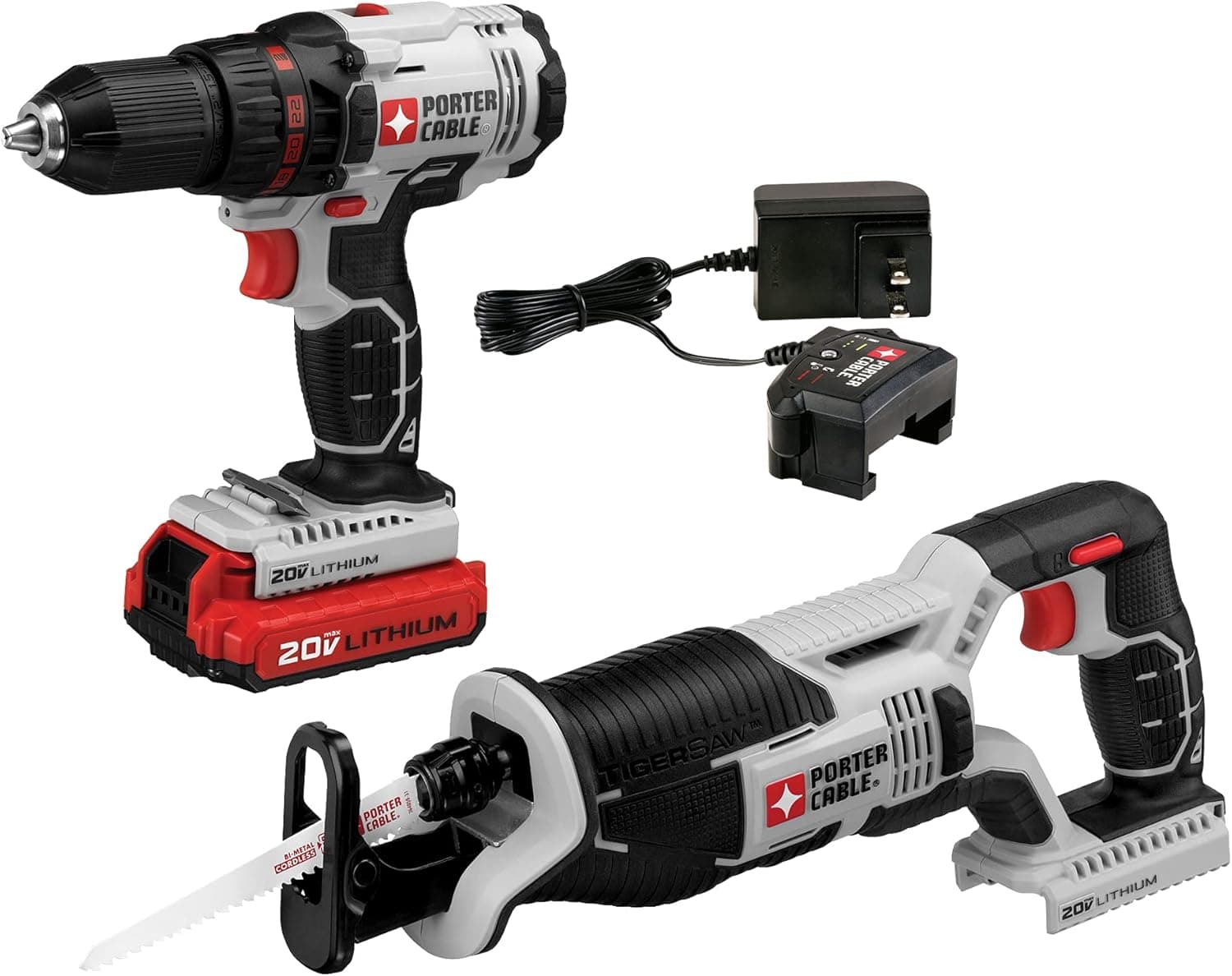 PORTER-CABLE 20V MAX* Cordless Drill Combo Kit with Reciprocating Saw, 2-Tool (PCCK603L2)