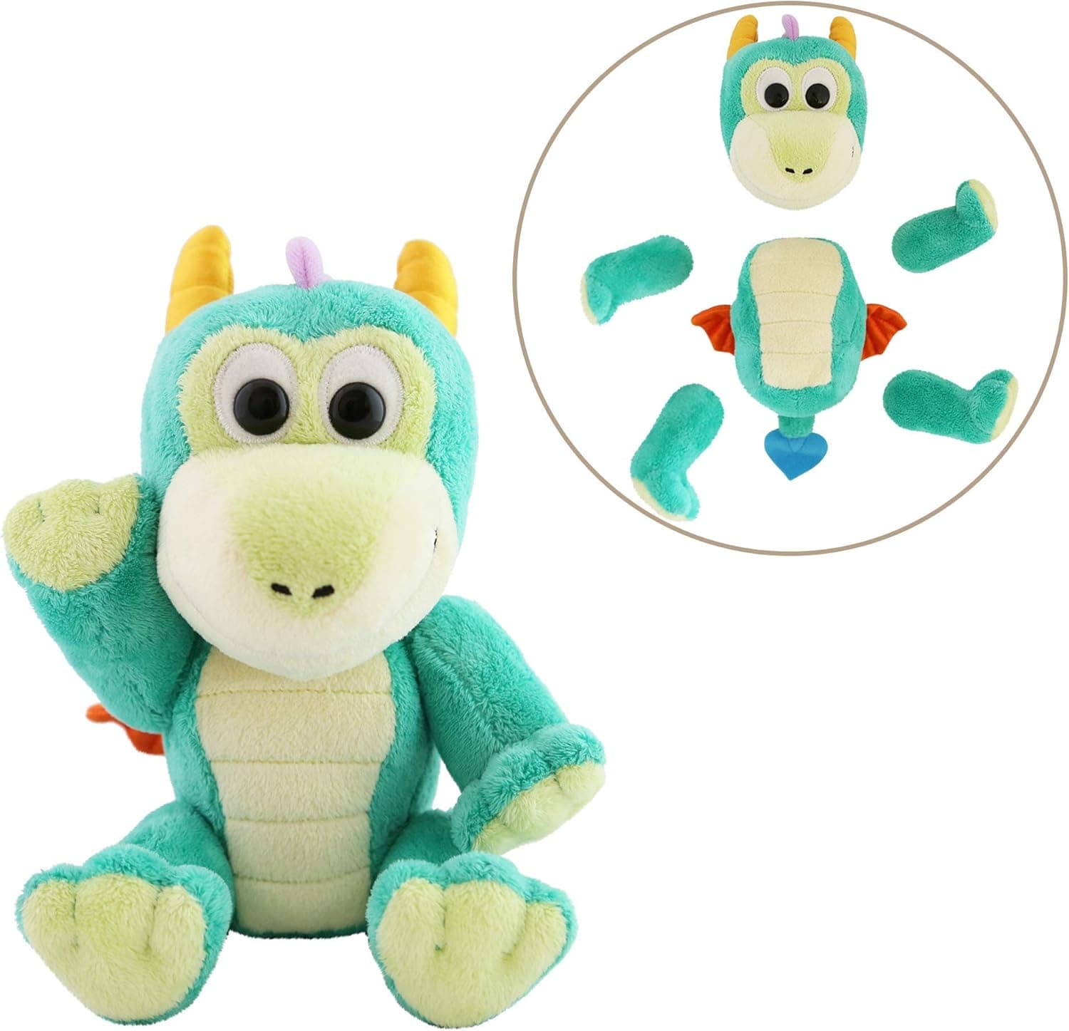 Animoodles Magnetic Odin Dragon Stuffed Animal Plush, 7.5", Green