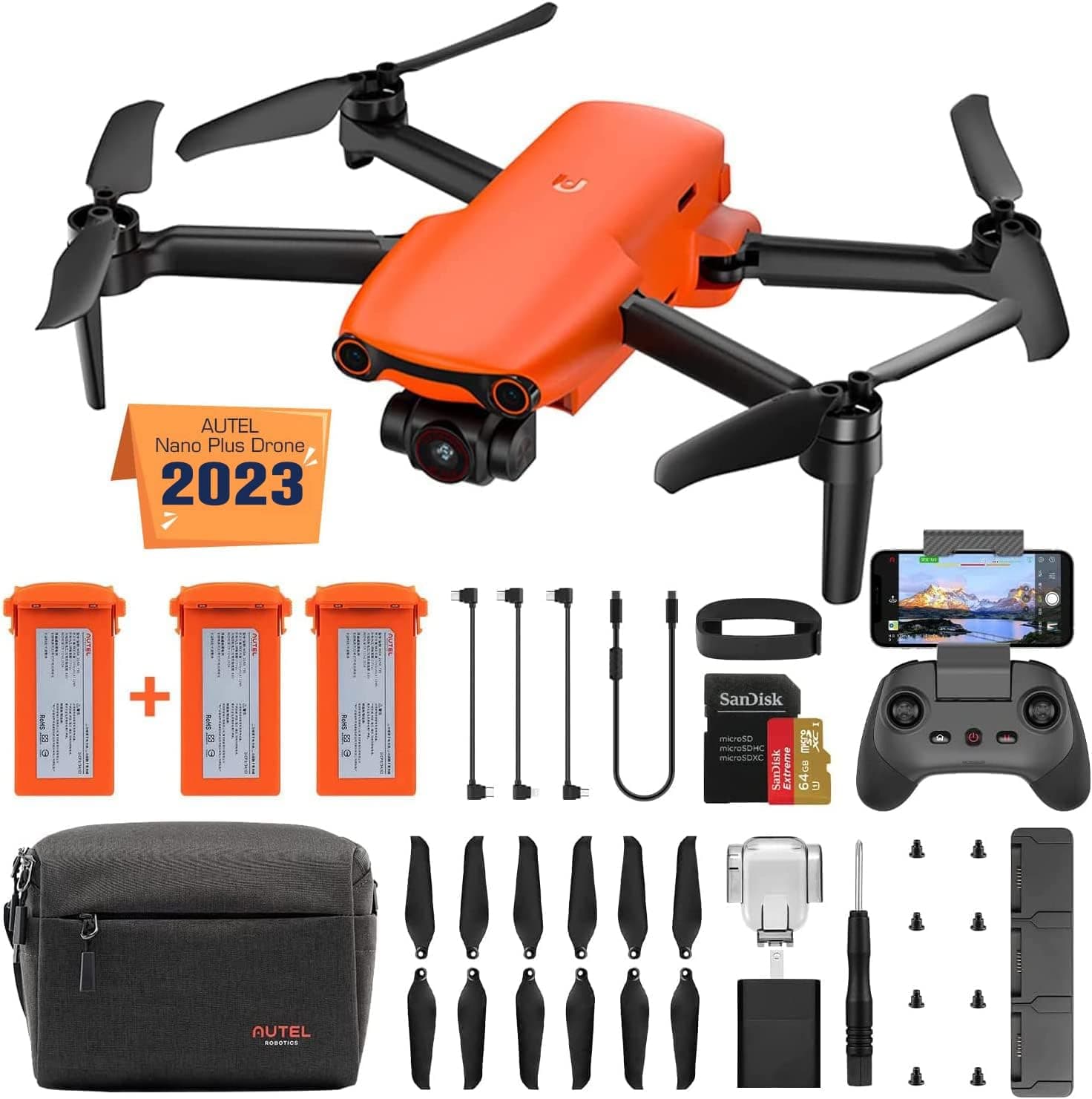 Autel Robotics EVO Nano+ Premium Bundle, 249g Mini Drone with 4K RYYB Camera, No Geo-Fencing, PDAF + CDAF Focus, 3-Axis Gimbal, 3-Way Obstacle Avoidance, Extra 64G SD, Nano Plus Fly More Combo, Orange