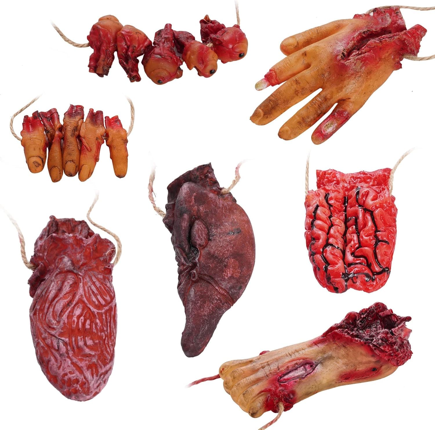 Tongcloud 7pcs Halloween Blood Body Parts Props Fake Scary Severed Hand Broken Body Parts or Haunted House Halloween Vampire Zombie Party Supplies