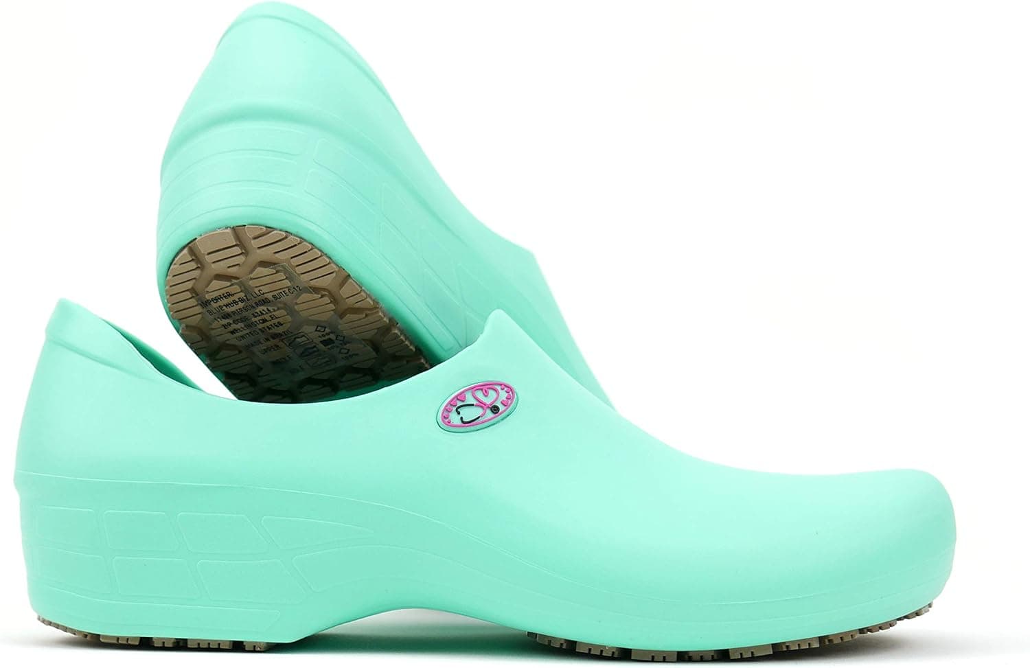Sticky Shoes - Women's Cute Nursing Shoes - Waterproof Slip-Resistant - Keep Nursing, Light Green Pink Stetho, 5.5