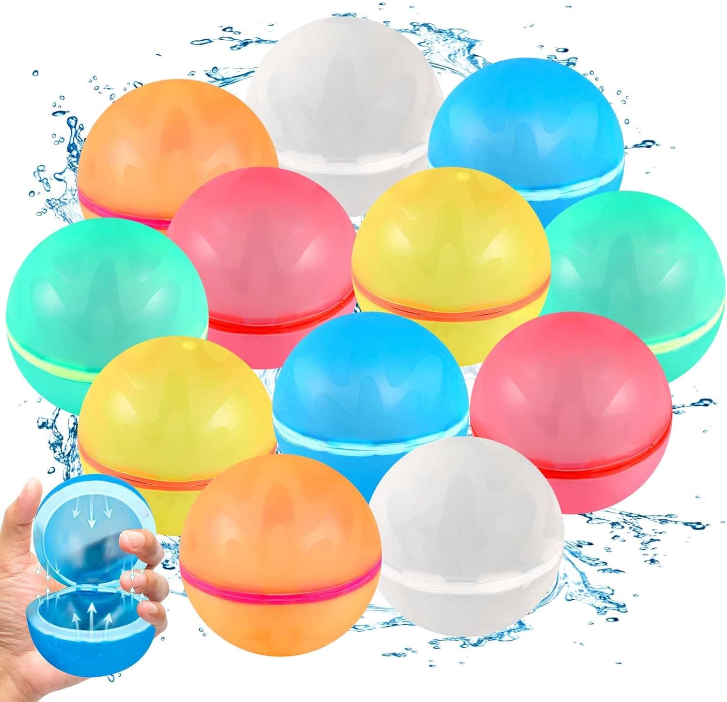 SCUATANBE 12PCS Reusable Magnetic Water Balloons, Self-Sealing Quick Fill Water Bomb Outdoor Toys For Kids Age 4-8, Refillable Water Splash Balls For Summer Party Pool Outdoor Toys For Kids Ages 8-12