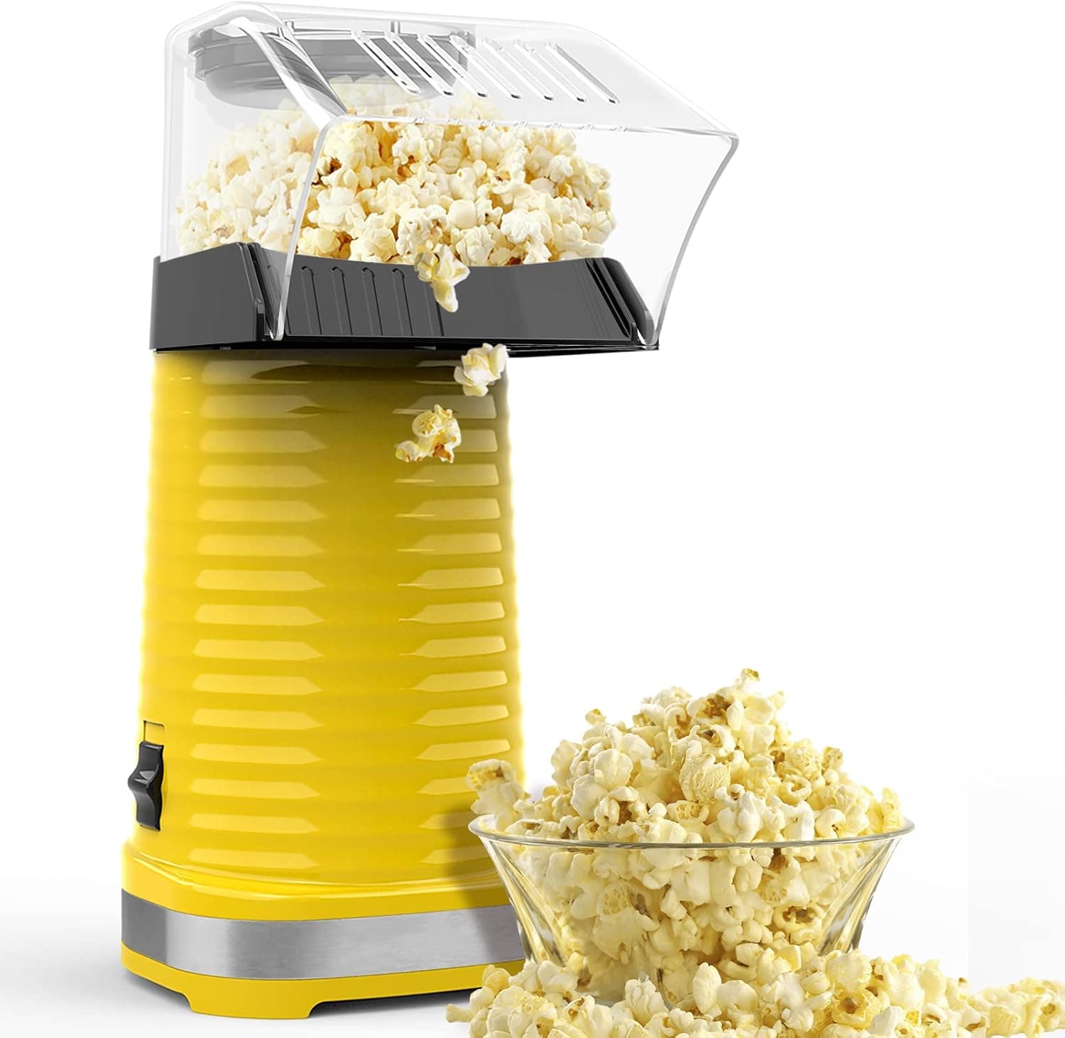 Hot Air Popcorn Maker, Popcorn Popper Machine for Home, No Oil Needed, Healthy for Popcorn Lover, Party Birthday Gift, Yellow-1200W