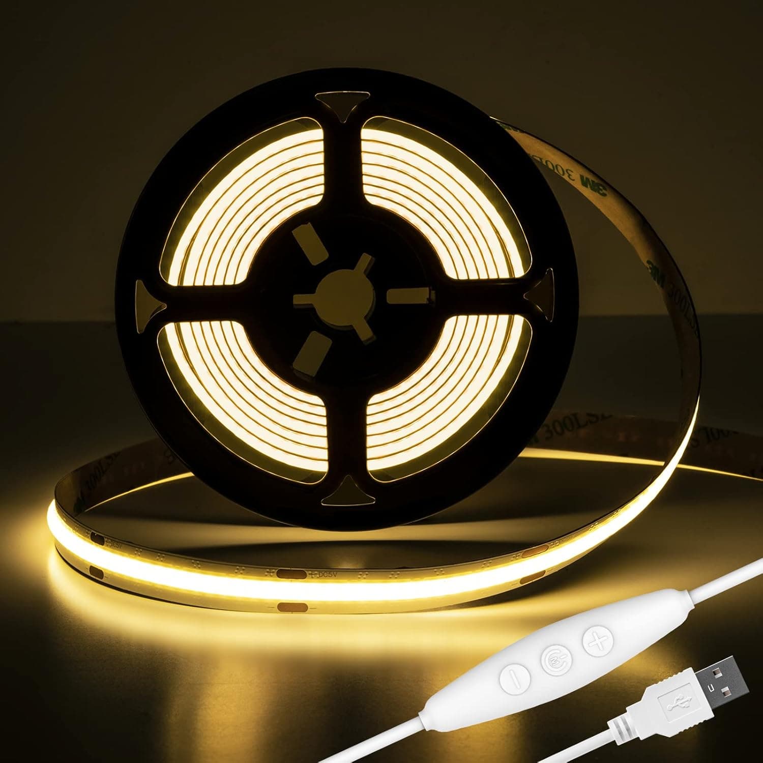 SEZO FCOB LED Strip 5V USB 6.56ft/2m 320LEDs/m Natural White 4000K COB LED Strip CRI>90 Dimmable Self-Adhesive Tape Light Flexible High Density for Cabinet Bedroom Kitchen Home Decor Lighting