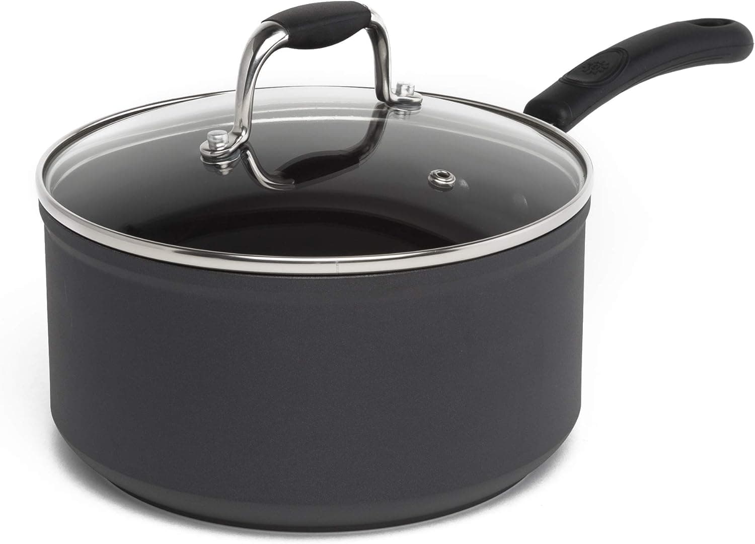 Ecolution Symphony Multipurpose Forged Saucepan Reinforced Ergonomic Cool-Touch Silicone Handle, Dishwasher Safe, Nonstick, 3 Quart, Grey