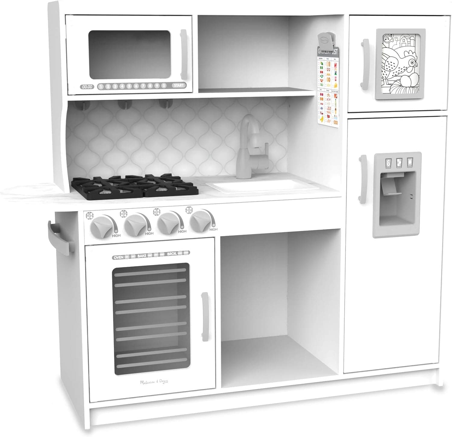 Melissa & Doug Wooden Chef’s Pretend Play Toy Kitchen With “Ice” Cube Dispenser – Cloud White - Kids Kitchen Play Set, Play Kitchen For Toddlers And Kids Ages 3+