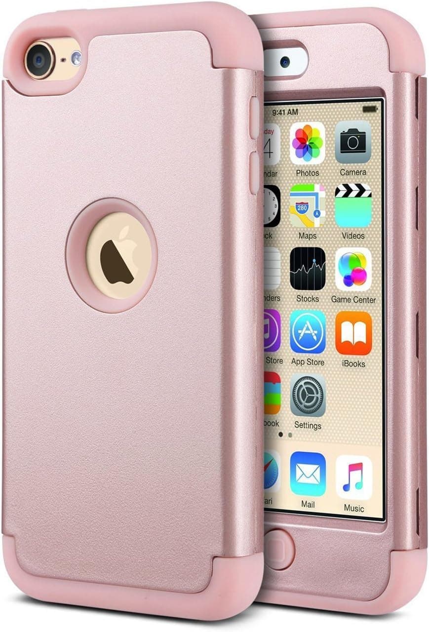 ULAK iPod Touch 7th Generation Case, iPod Touch 6 Case, Heavy Duty Shockproof High Impact Protective Case with Dual Layer Soft Silicone + Hard PC for Apple iPod Touch 7/6/5, Rose Gold