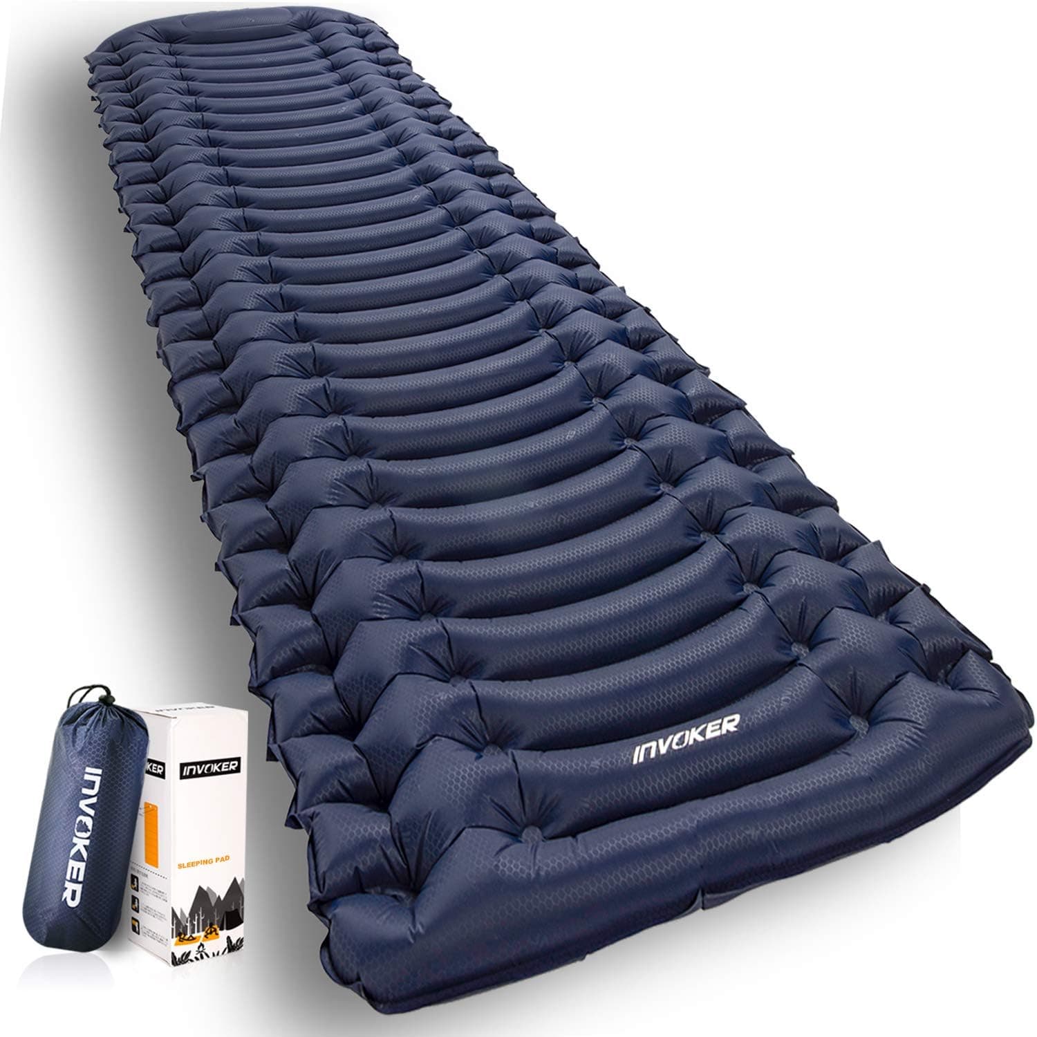 INVOKER Ultralight Inflatable Camping Sleeping Pad - Mat with Built-in Foot Pump, Lightweight Compact Air Mattress, Best Sleeping Pads for Backpacking Travel Hiking Beach, Fully Inflate in 25s