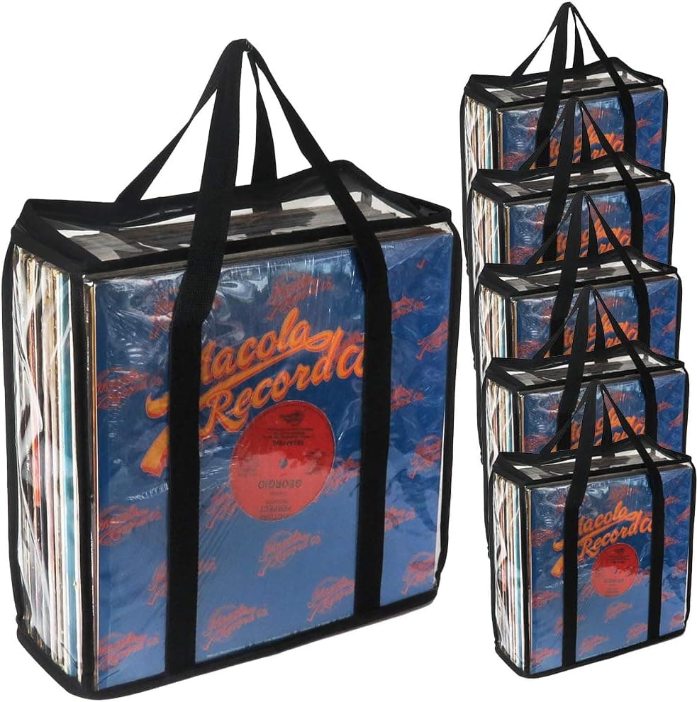 Evelots 6 Pack LP Vinyl Record Storage Bag-Clear, Holds Up To 216 Albums-No Dust/Scratch