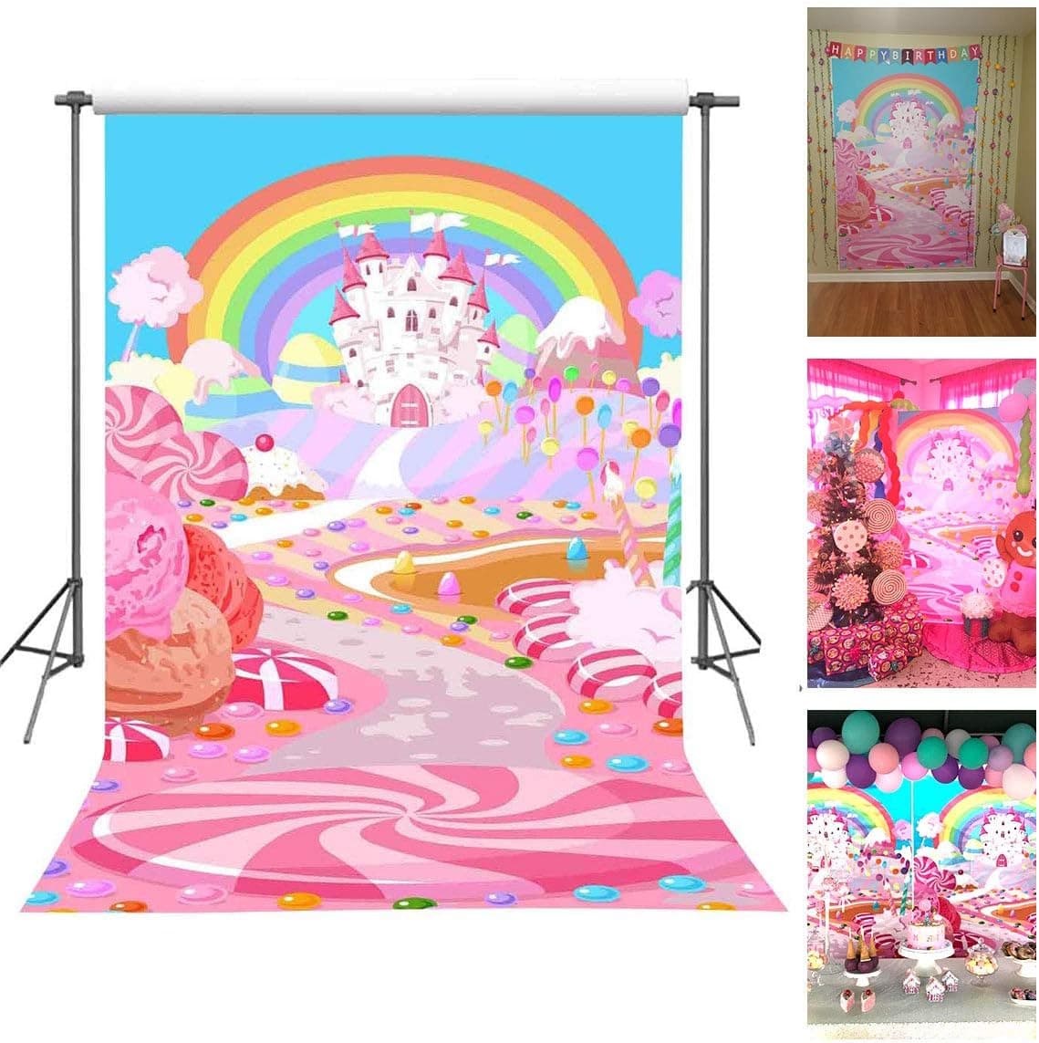 FUERMOR 5x7ft Fairytale Candy World Backdrop Props Cartoon Rainbow and Castle Photography Background for Children FANGFU048