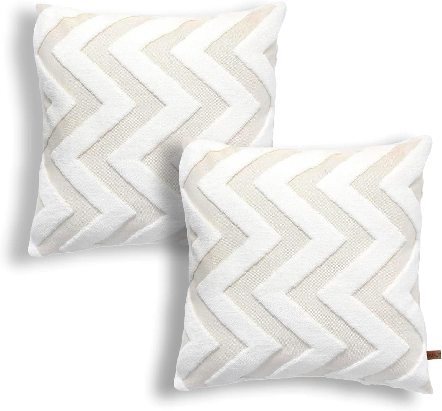HAMUR Pack of 2 Decorative Throw Pillow Covers Set 18x18 inches, Soft Durable Home Decor Accents Cushion Pillows Case for Sofa Couch, Living Room, Bedroom (Ecru)