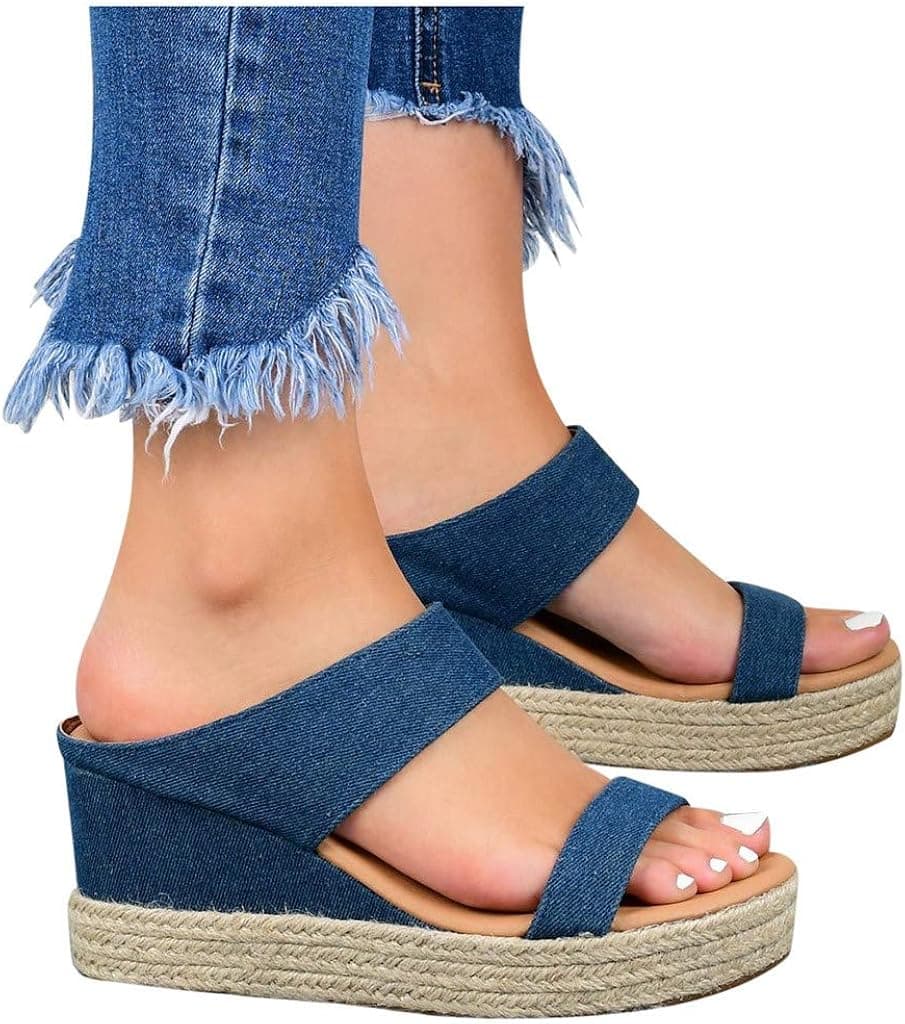 Wedge Sandals for Women, Ulanda Women's Slip On Peep Toe Backless Platform Sandals Slide Wedge Sandal