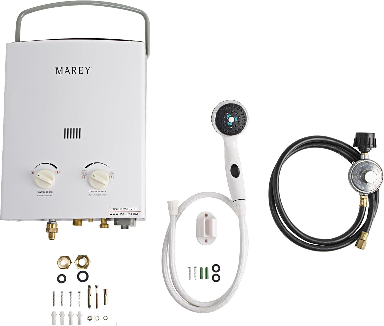 Marey GA5PORT Portable Propane Gas Tankless Water Heater, Small, White