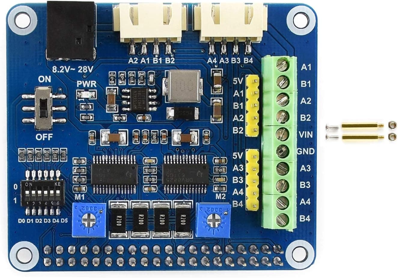 waveshare Stepper Motor HAT for Raspberry Pi Onboard Dual DRV8825 Motor Controller IC Drives 2 Stepper Motors Supports Up to 1/32 Microstepping
