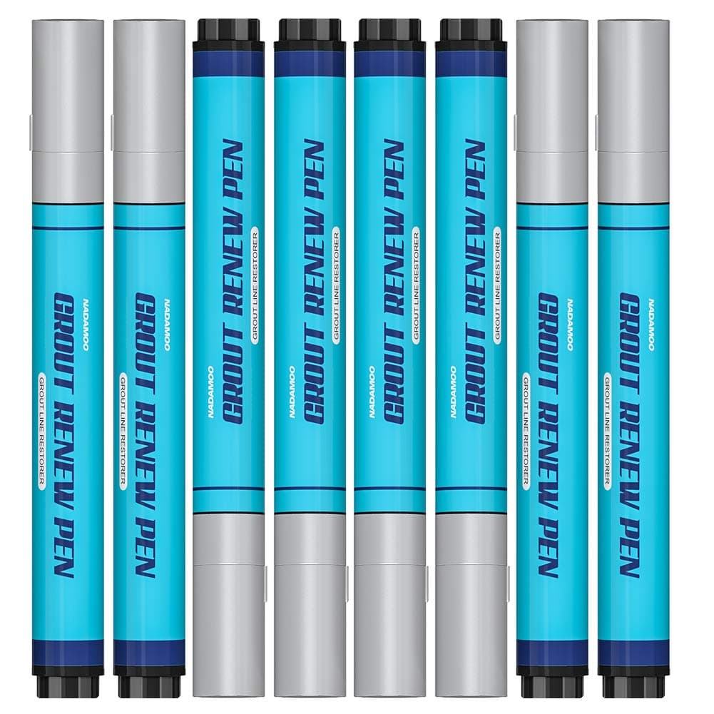 NADAMOO Grout Renew Pen Metallic Silver 8 pcs Tile Grout Paint Pens with 8 Replacement Tips, Grout Restorer Touch Up Repair Marker Renew Tile Grout Lines for Bathroon and Kitchen