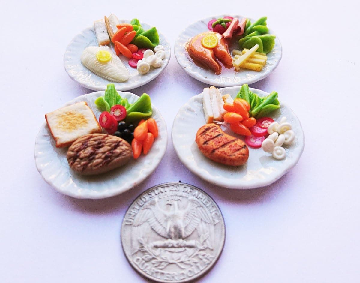 Thai 4 Steak Mix Dollhouse Miniature Food,Tiny Food,Doll Collectibles,Doll Food