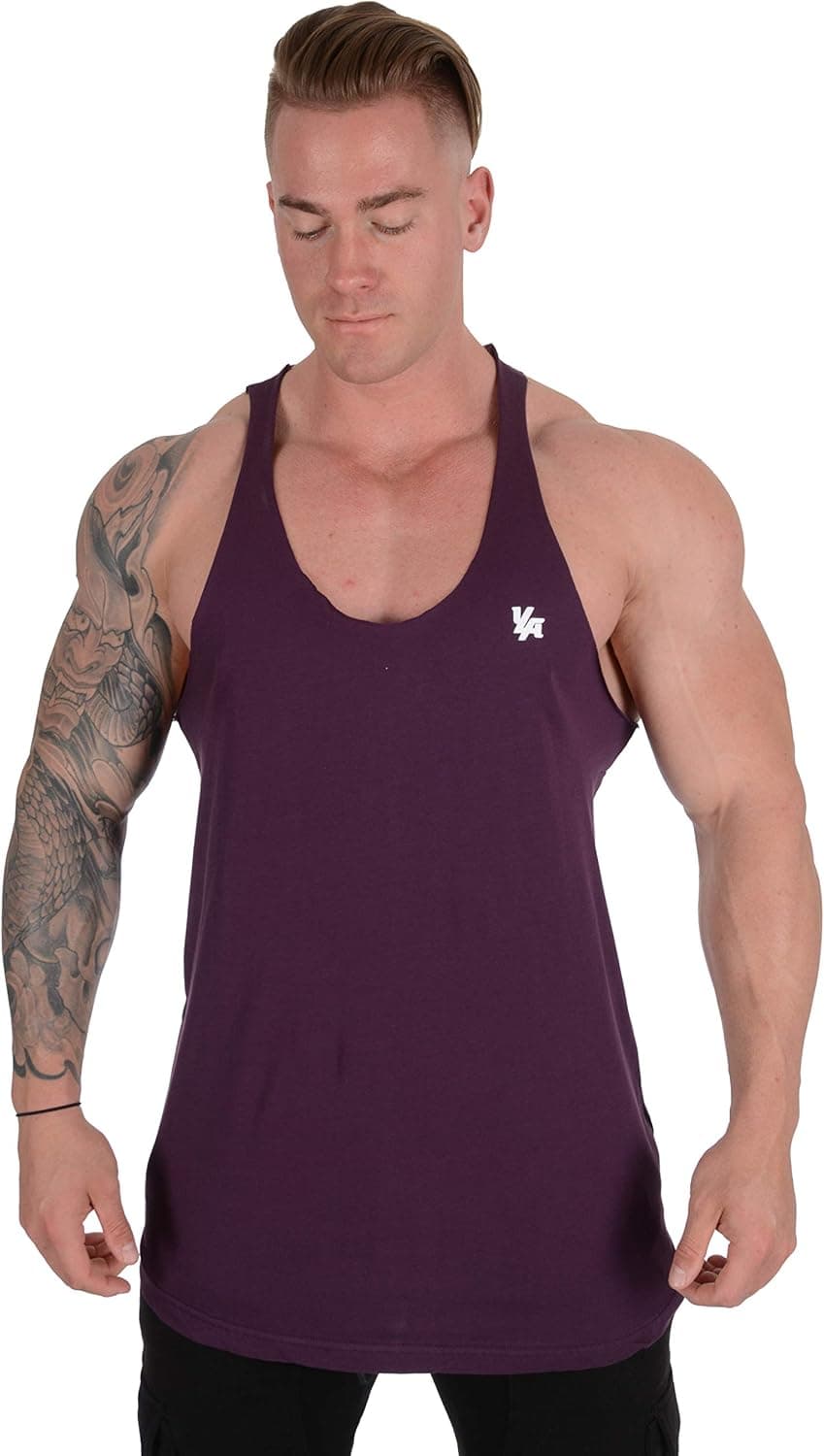 YoungLA Stringer Tank Tops for Men with Raw Edges Cut with Scissors for Trends 318 Wine X-Large