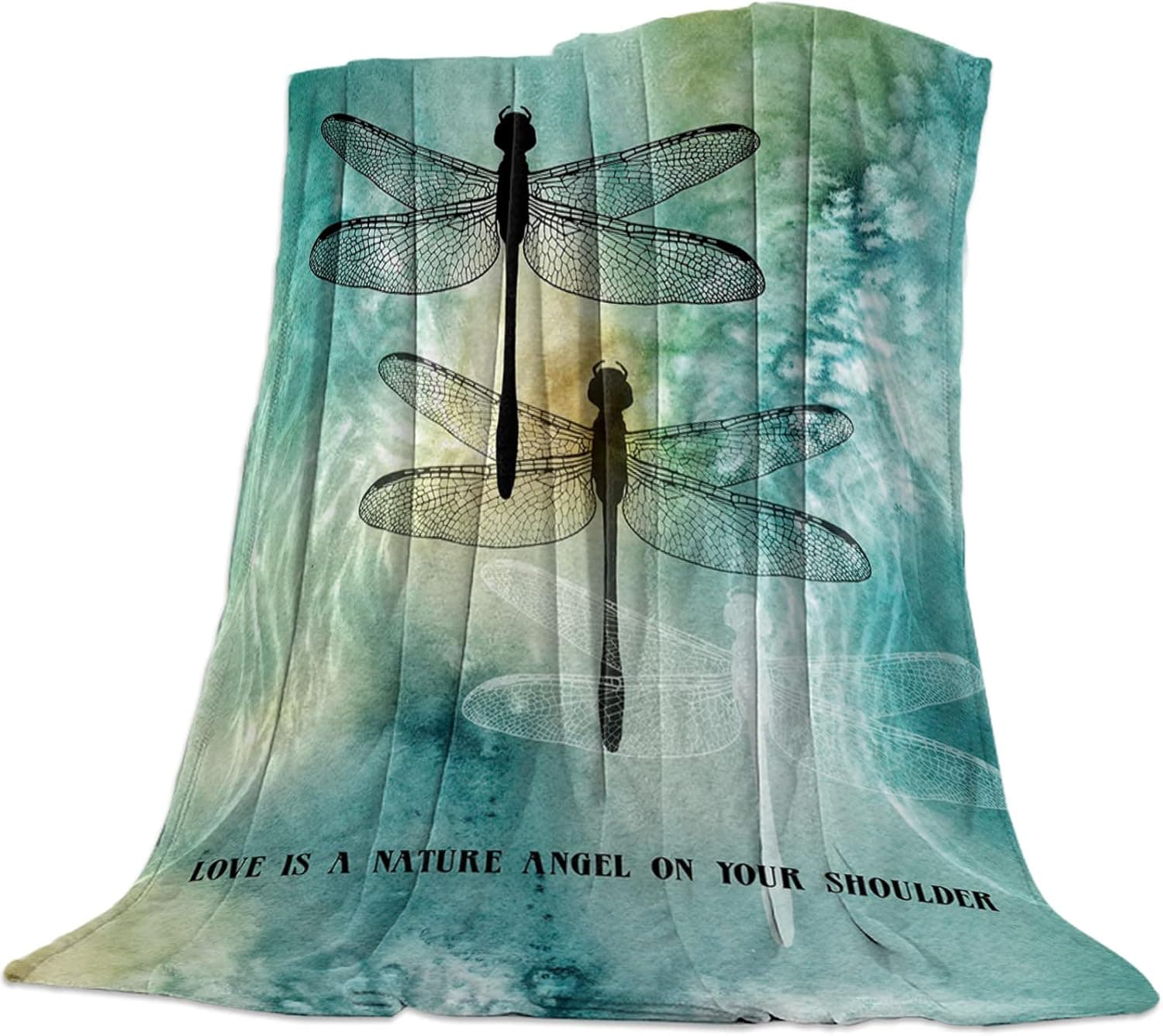 SODIKA Flannel Fleece Light Weight Luxurious Super Soft Cozy Fuzzy Throw Blanket for Couch Chair All Seasons,Love is A Nature Angel On Your Shoulder Ink Dtyle Dragonfly Painting 50"x80"