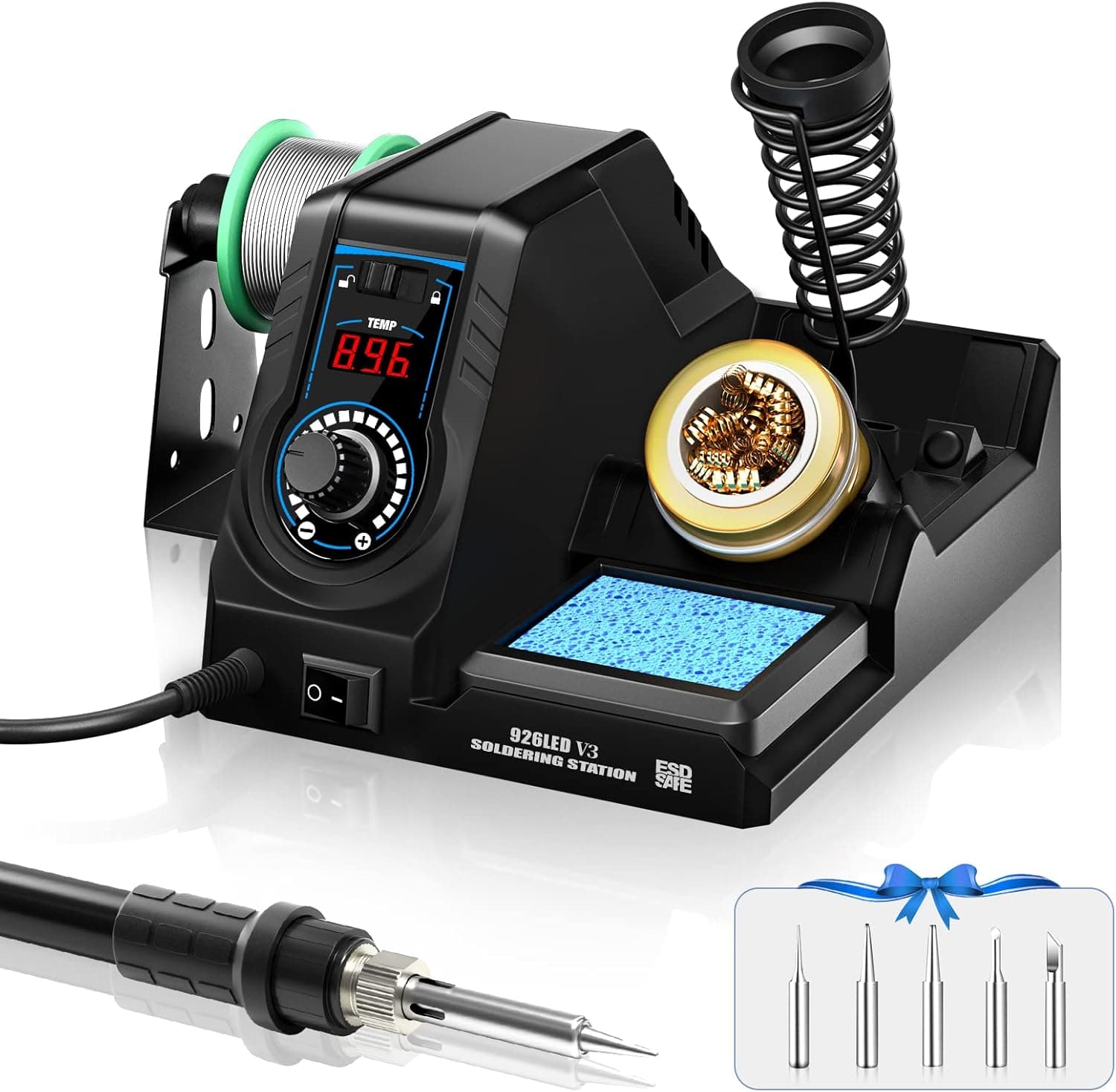 Soldering Iron Station Kit, Soldering Station w/ 392℉~896℉ Adjustable Temperature (C/F),10-Min Sleep Mode, LED Display Digital Soldering Iron Kit, Fast Heating Up