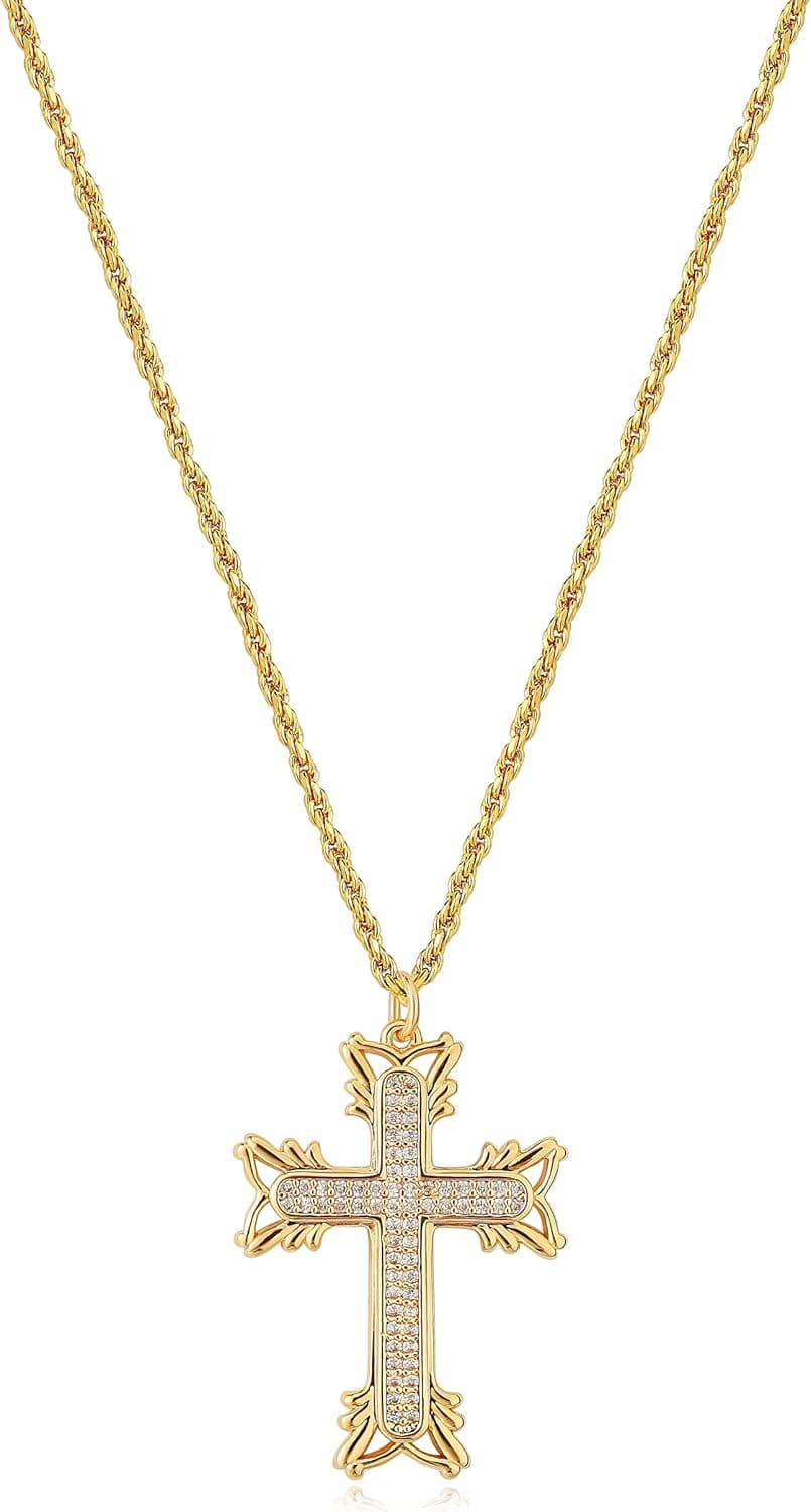 Dremmy Studios Dainty Gold Ankh Cross Necklace 18K Gold Filled Simple Pray for Peace Ankh Cross Animal Coin Pendant Necklace for Women Minimalist Personalized Gift for Her
