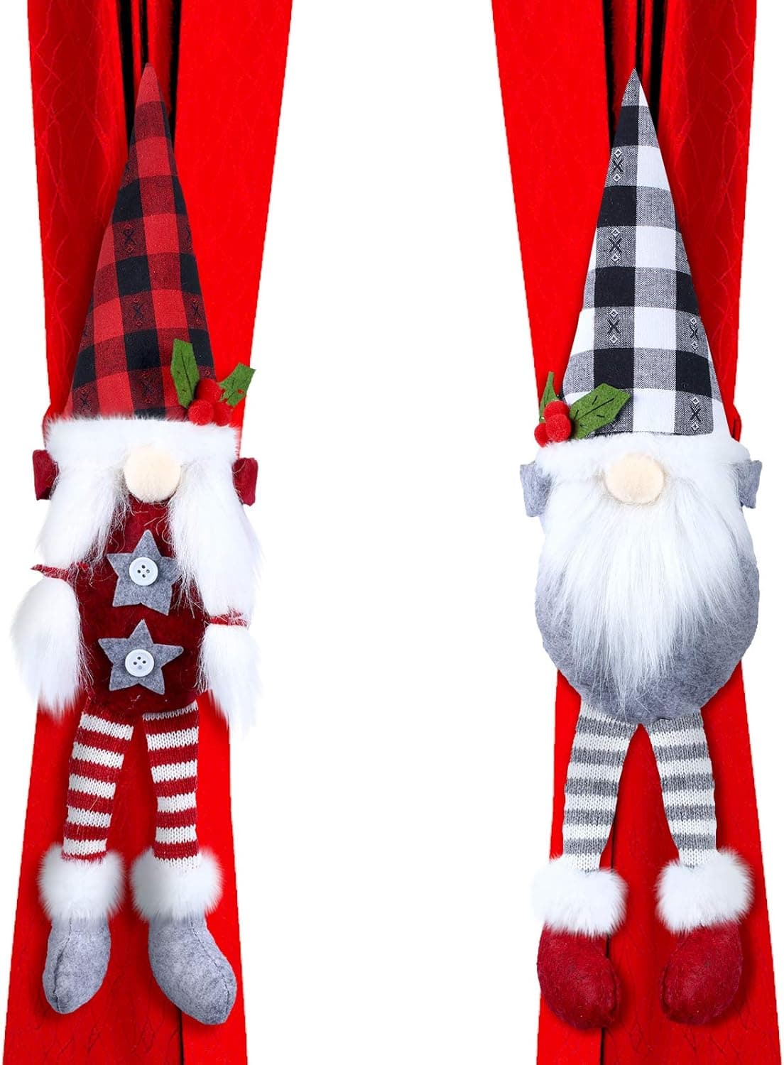 2 Pieces Christmas Curtain Buckle Tieback Mr and Mrs Gnome Curtain Tiebacks Hook Fastener Buckle Clamp for Christmas Ornaments Decorations Home Decor