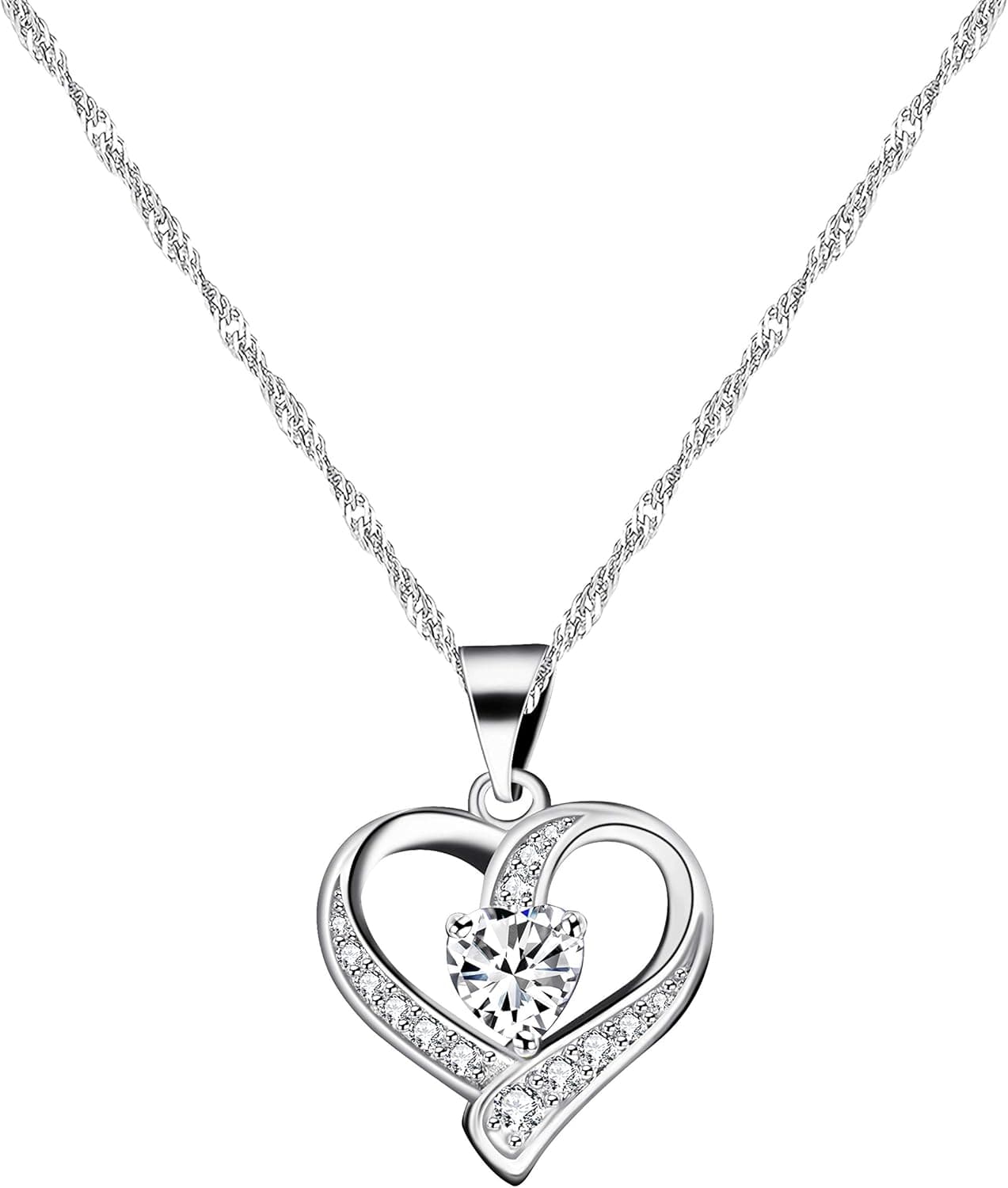 Uloveido Heart-Shape Cubic Zirconia Crystal Infinity Heart Necklace Birthday Anniversary Jewelry