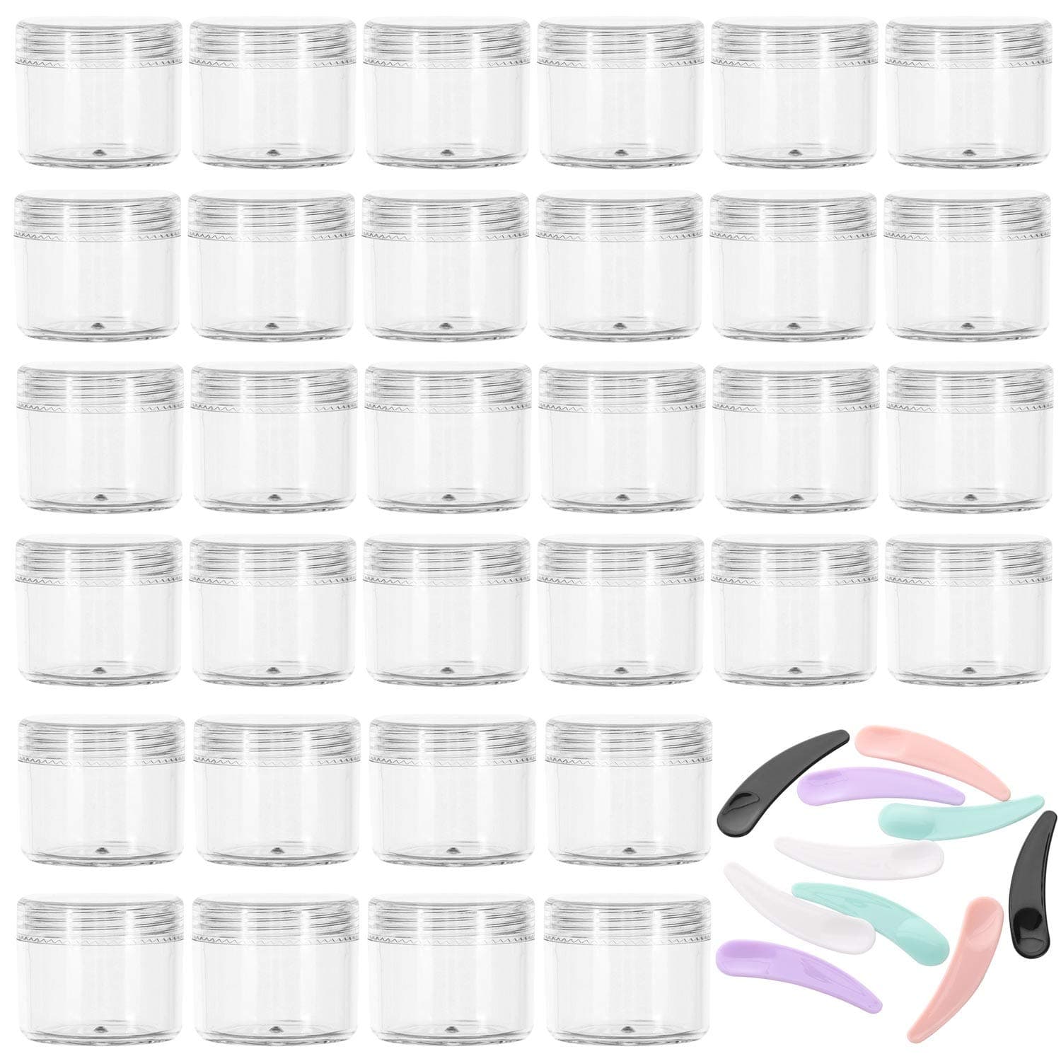 100 Count Small Cosmetic Containers with Lids 20 Grams Sample Containers and 10 Pcs Makeup Spatula Clear Traveling Jars Sample Jars for Beauty Products