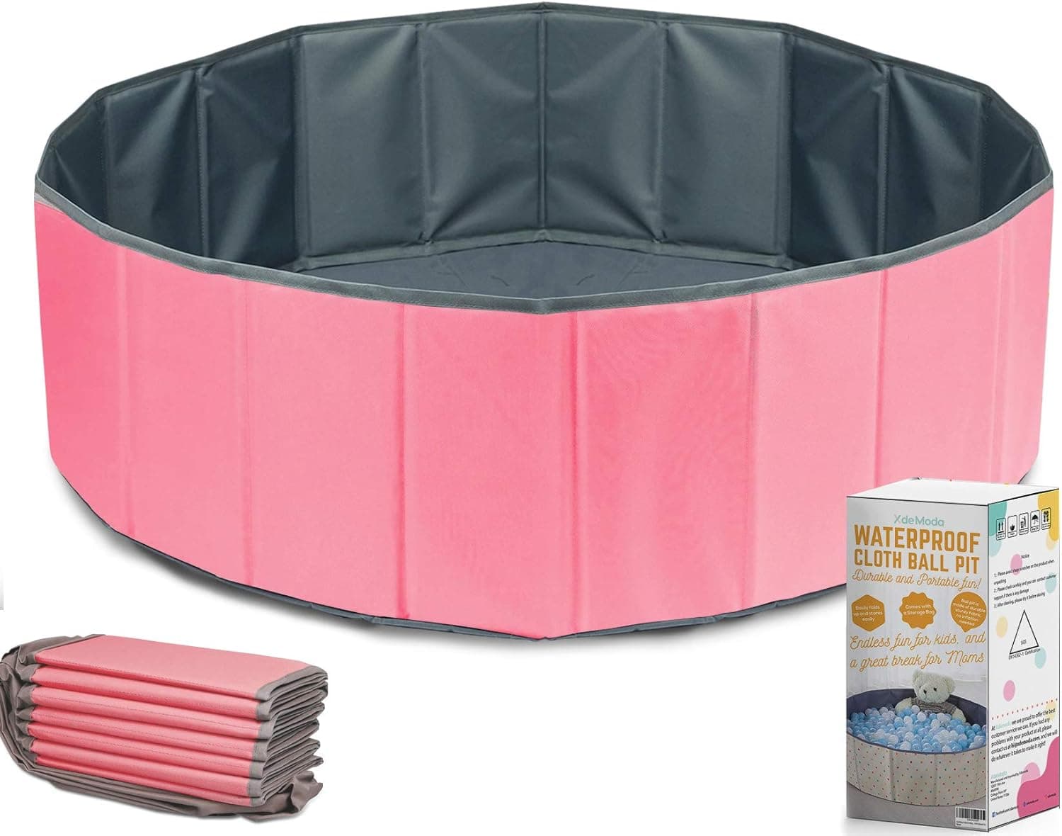 XDEMODA Ball Pit for Toddlers - Foldable & Portable Large Fabric Ball pits for Kids and Babies. Ocean, Colored Circles, Pink Designs. Waterproof & Durable Indoor Outdoor use Ball Pit playpen (Pink)