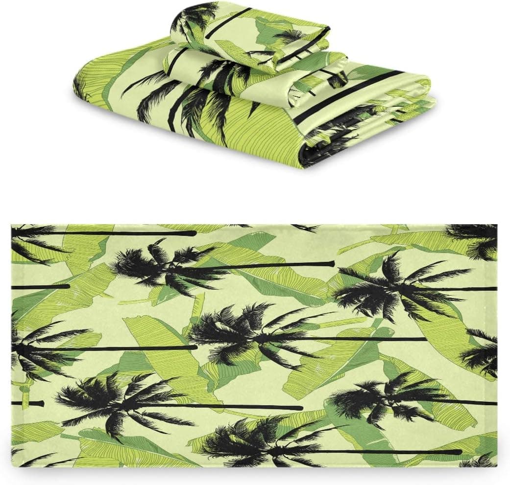 One Bear Towel Set Beautiful Tropical Plants Palm Tree Banana Leaves Bath Towels Soft High Absorbent Hand Towels, Yoga Gym Spa Hotel Face Towel Washcloth 3 Piece
