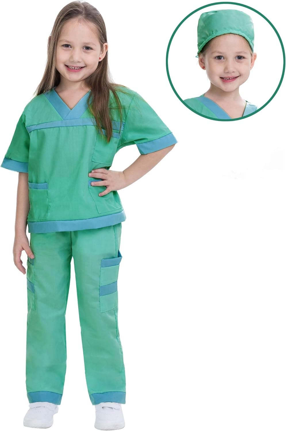 Spooktacular Creations Dr. Scrubs Deluxe Kids Toddler Vet Costume Set in GREEN for Scrub's Pretend Play, Halloween Jr. Doctor Dress Up Party