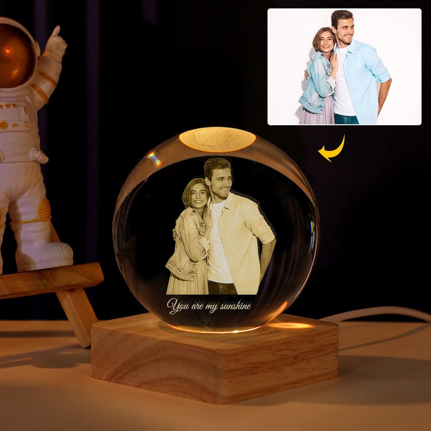 DEZUNTU Personalized Crystal Ball Night Light Custom 3D Photos Crystal Ball LED Base with Colorful Light Customized Gift for Women Men