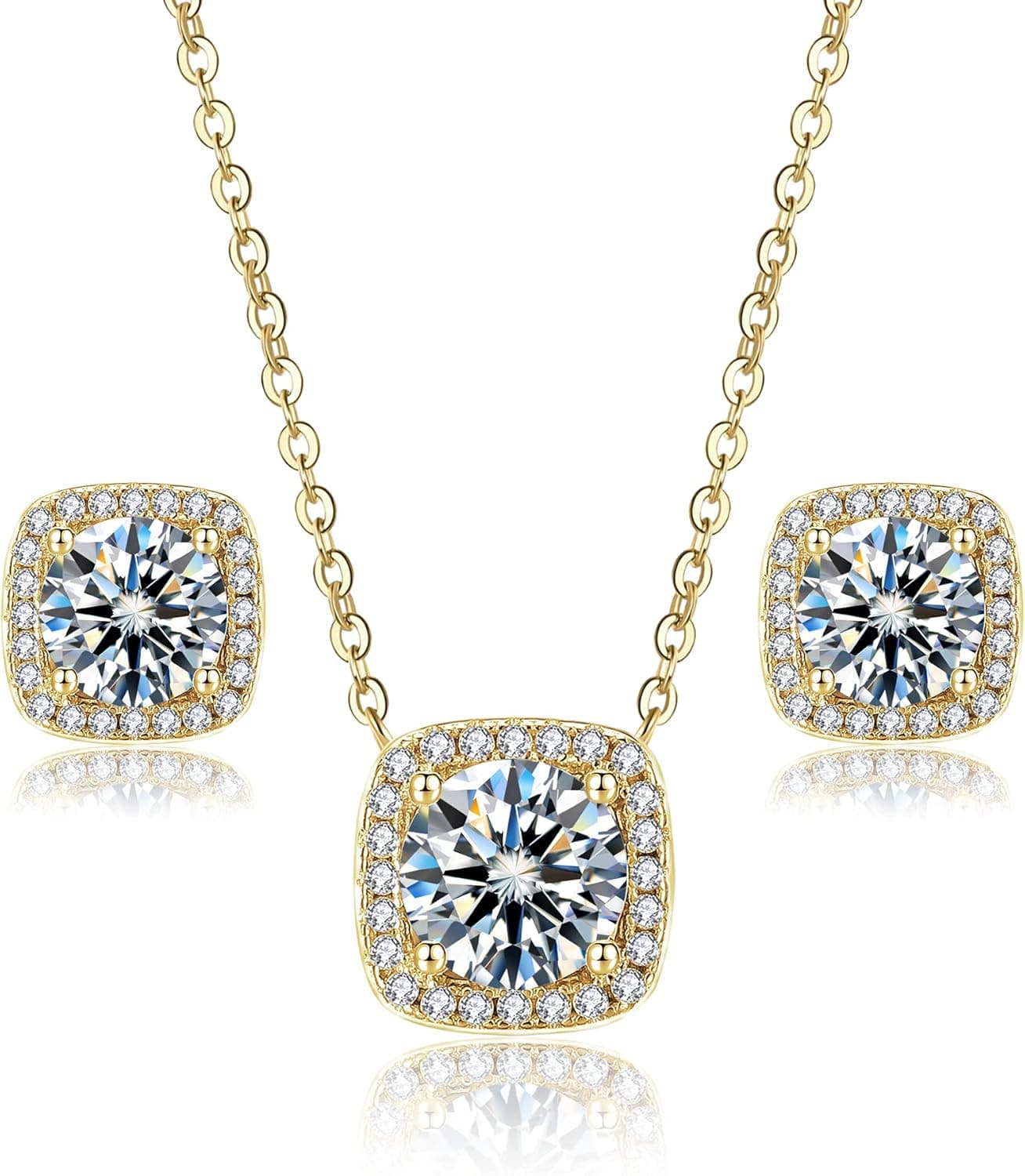 SHOWNII Moissanite Necklace 925 Sterling Silver Diamond Necklace and Earring Set Certified 0.5ct/1ct Pendant Necklace Diamond Stud Earring for Women Men Girl Wedding Party Birthday Valentines Day Gifts 16 Inches