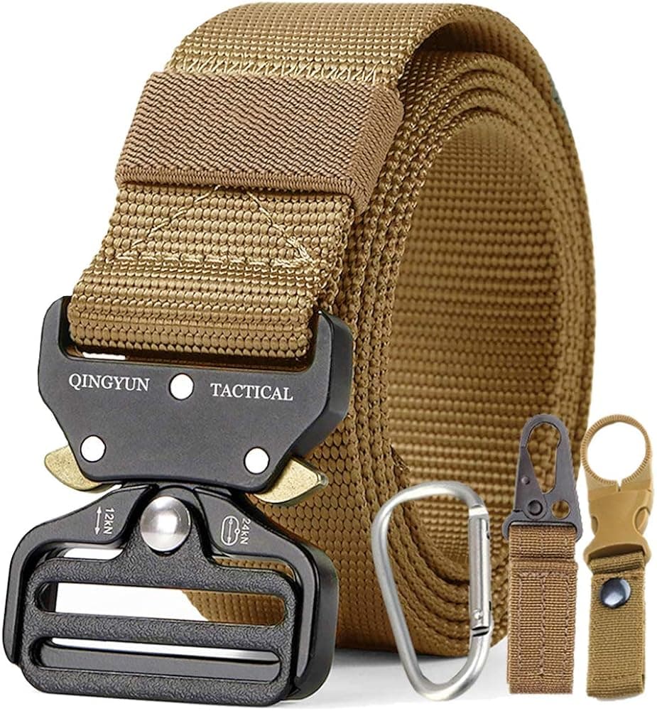 RONGQI Tactical Belt,Military Style Quick Release Belt,1.5" Nylon Riggers Belts for Men,Heavy-Duty Quick-Release Metal Buckle (Medium (for waist 36"-42"), B-Khaki)
