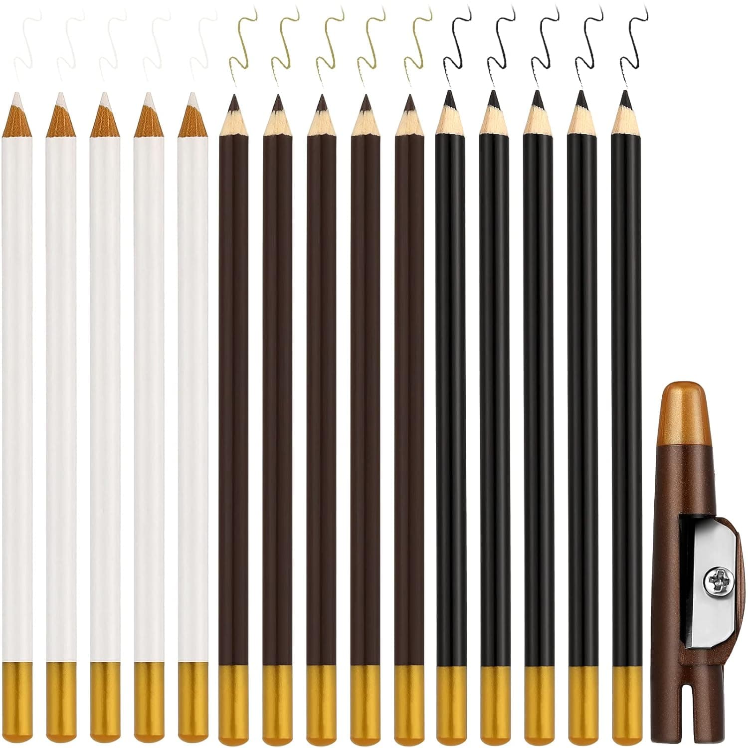 Sapner 15 Pieces Barber Pencil with Built-In Sharpener Barber Edge Hairline Razor Trace Beard Shaping Pencils Beard and Hairline Outliner Pencils for Women Men, Black, White, Brown