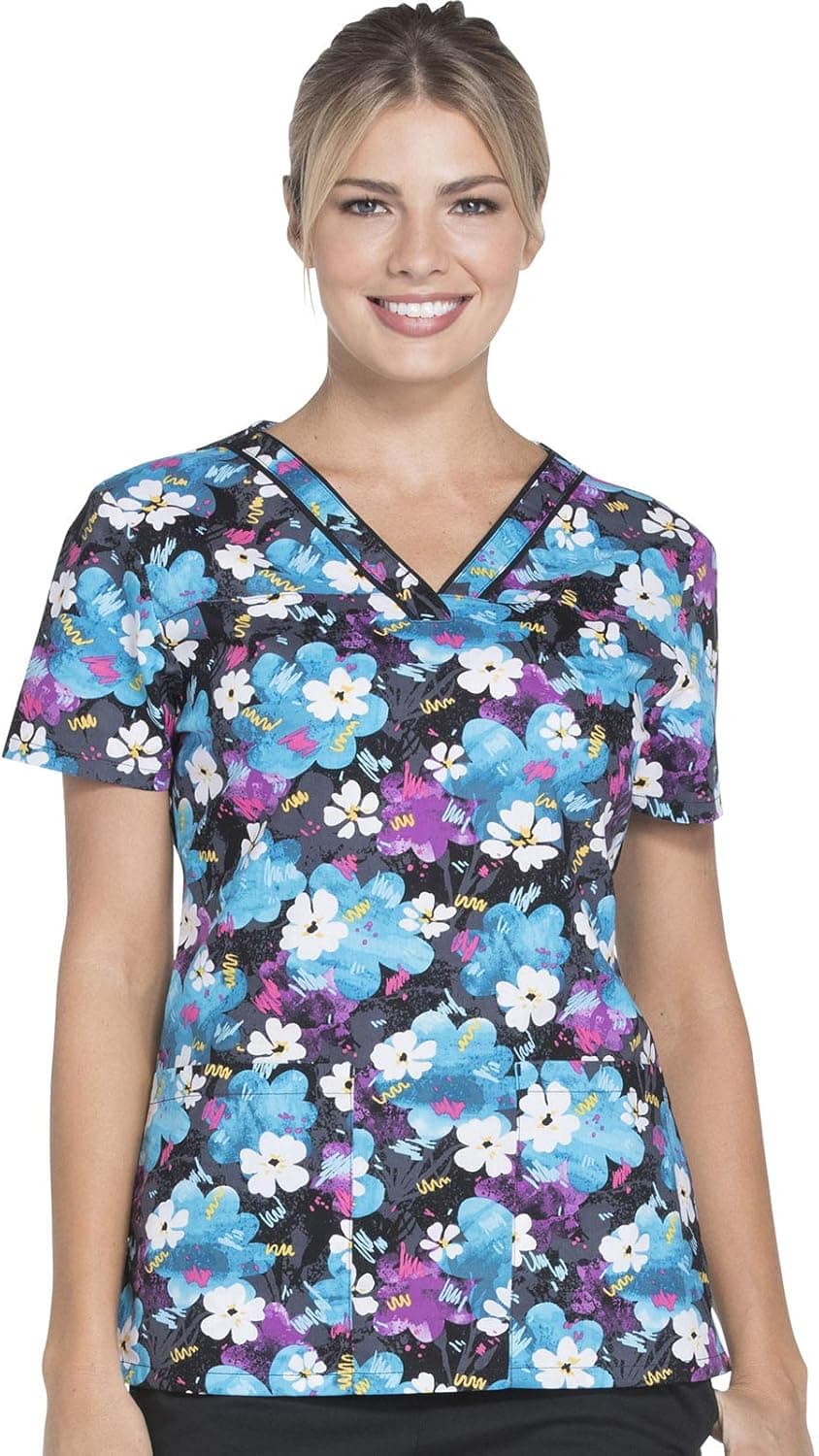 Dickies Prints Womens Scrub Top Doodles and Daisies DK709 DDIE Sizes XS - XXL