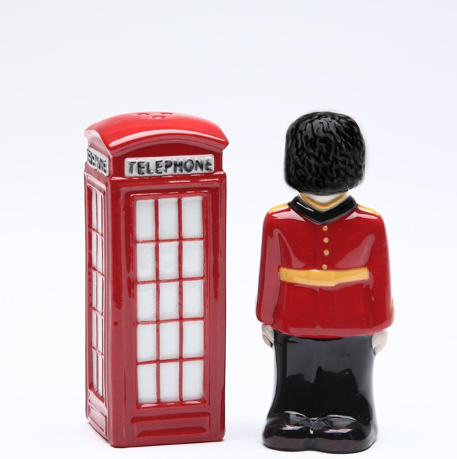 Cosmos Gifts 20717 Fine Ceramic UK England Guardsman and Telephone Booth Salt and Pepper Shakers Set, 3-1/4" H