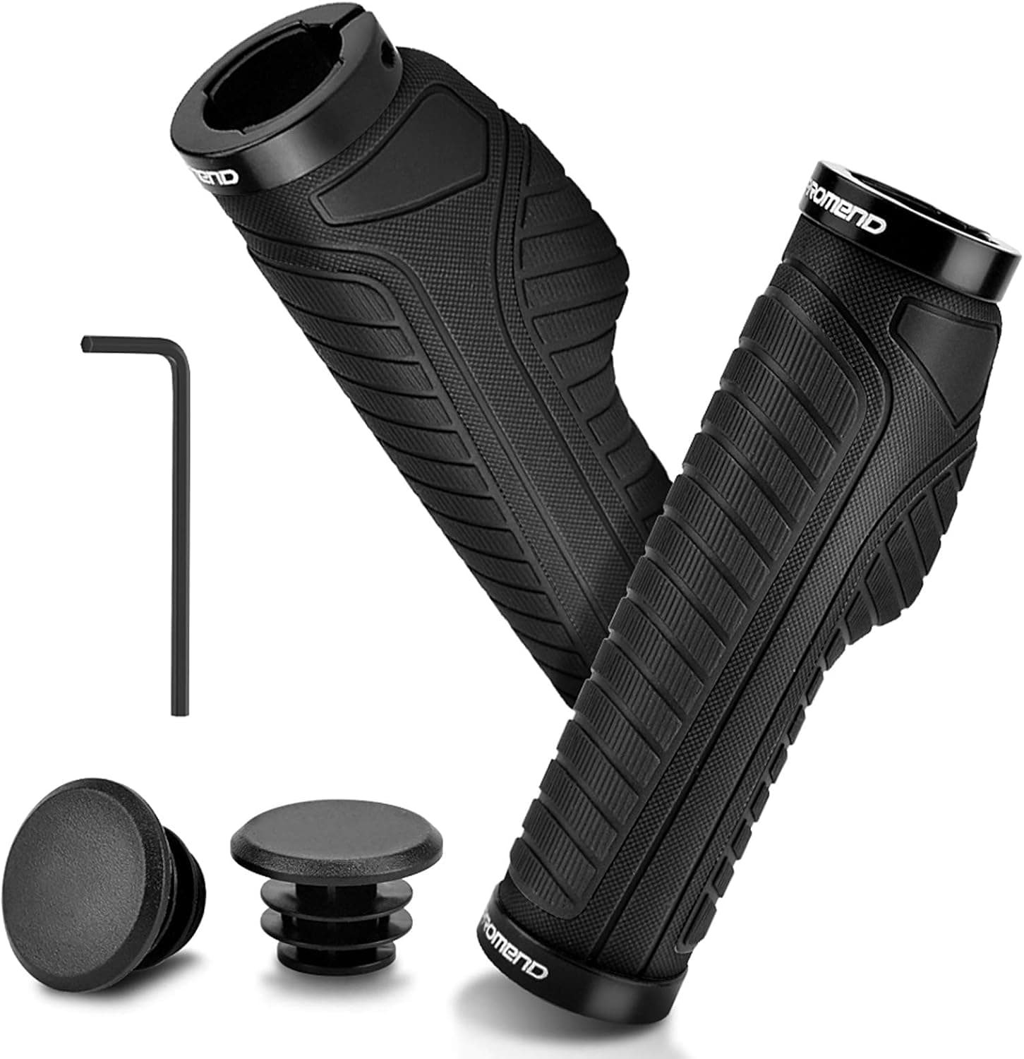 BROTOU Mountain Bicycle Handlebar Grips Aluminum Dual Lock-on End Grips Rubber Handlebars Cover for MTB XC Racing FR Bike (Black)