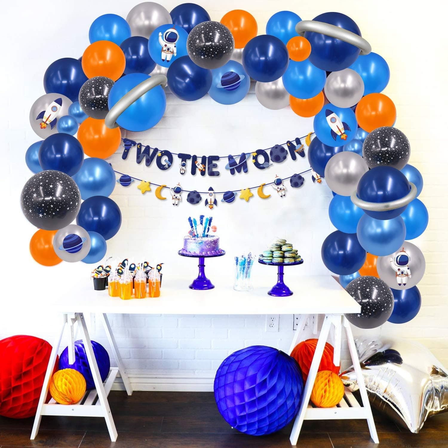 Two The Moon Banner Outer Space Garland Balloon Kids 2nd Birthday Party Astronaut Themed Party Decor for Boy Arch Backdrop Supplies