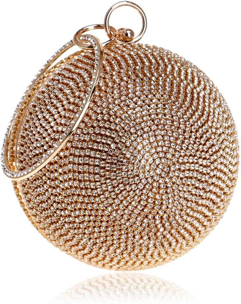 Tngan Ball Shape Clutch Purse Party Handbag Rhinestone Ring Handle Evening Bag