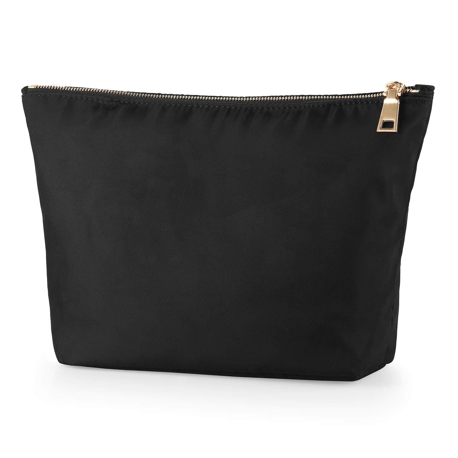 FOREGOER Cosmetic Pouch, Nylon Makeup Bags with Golden Zipper,Travel Waterproof Toiletry Organizer,Portable Pencil Case for Women Men Girls Gifts (Large,Black)