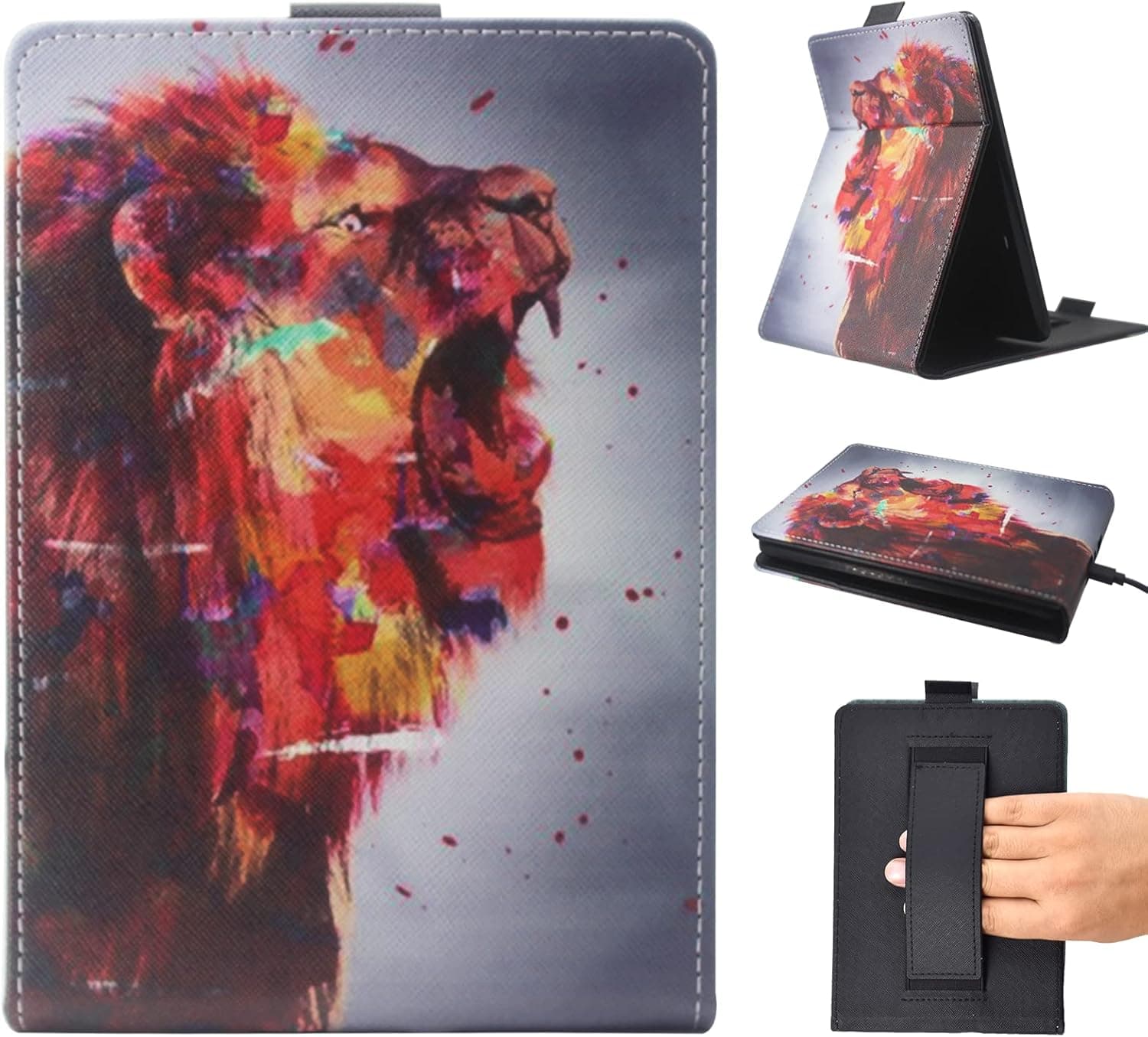 Kindle Paperwhite Case, LRVLML Stand Folio Cover Smart Case with Auto Wake/Sleep & Hand Strap Fits All Paperwhite Generations Prior to 2018(Not Fit All-New Paperwhite 10th Gen) - Lion