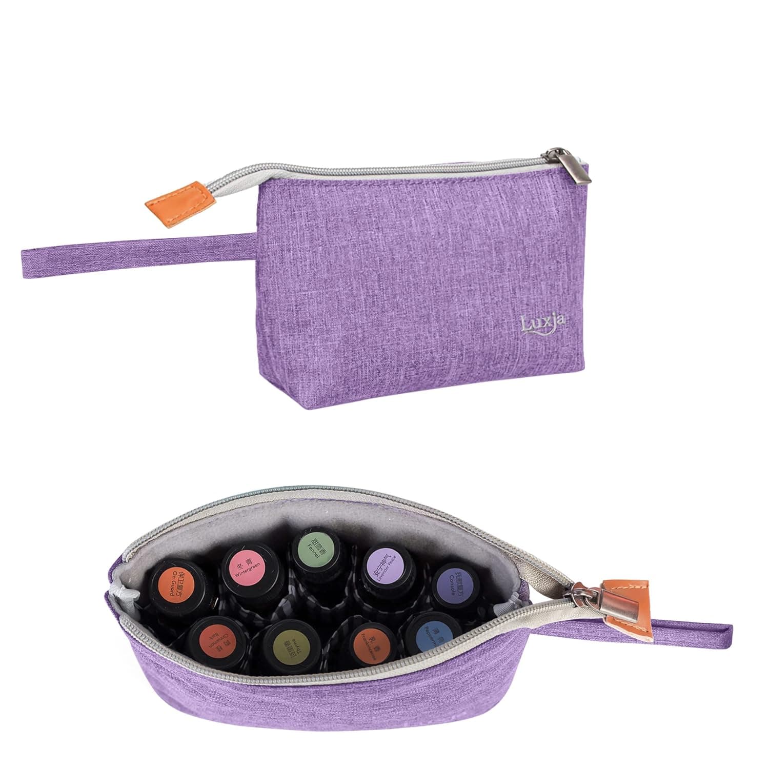 LUXJA Essential Oil Carrying Bag - Holds 8 Bottles (5ml-15ml, Also Fits for Roller Bottles), Portable Organizer for Essential Oil and Small Accessories, Light Purple
