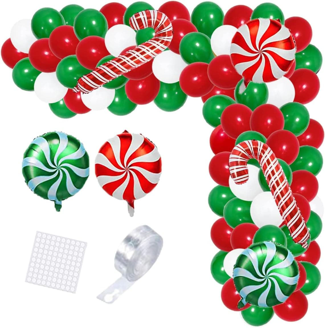 Christmas Balloon Garland Arch Kit - 126PCS Christmas Balloons Cane Candy Balloons Xmas Red Green White Balloons for Happy New Year 2023 Christmas Party Decorations