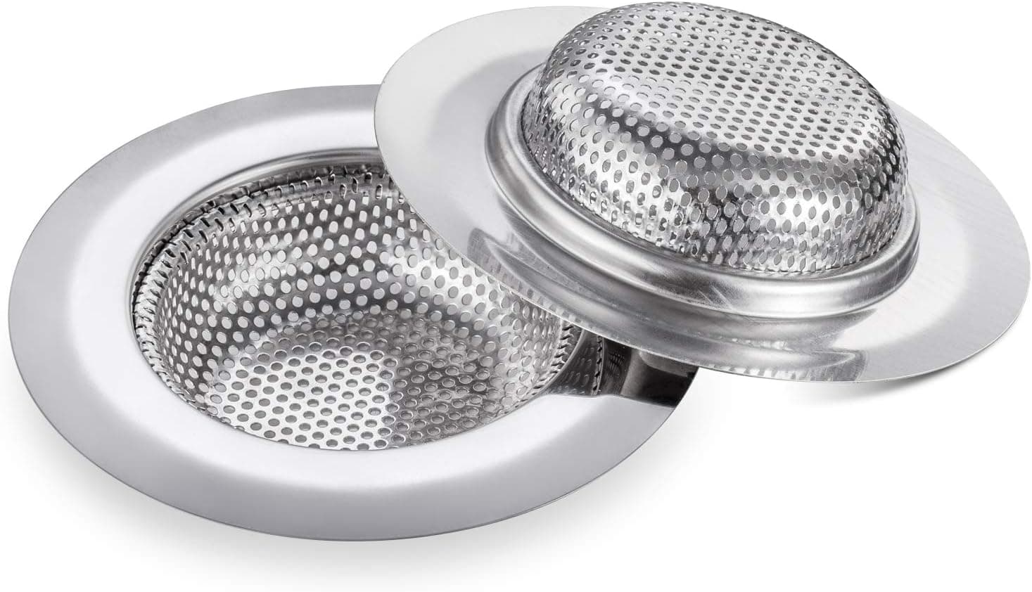 Kitchen Sink Strainer 2ct - Large Wide Stainless Steel Mesh Basket with Faster Draining 2mm Filter Holes, Anti Clogging. Perfect Fit 4.5" Diameter, Durable Long Lasting from i-Kawachi