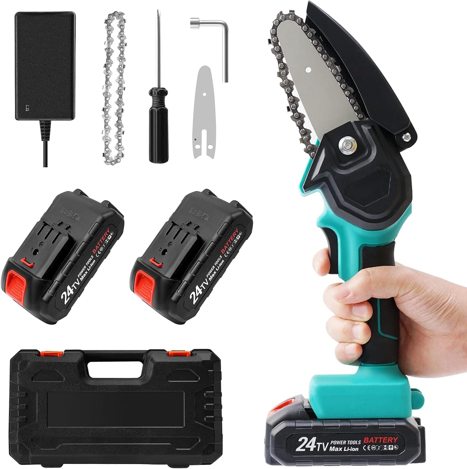Mini Chainsaw Cordless,4 Inch Handheld Chainsaw Battery Rechargeable Mini Wood Cutting Lithium Chainsaw 2000mAh 2 Battery Operated for Tree Trimming Branch Wood Cutting