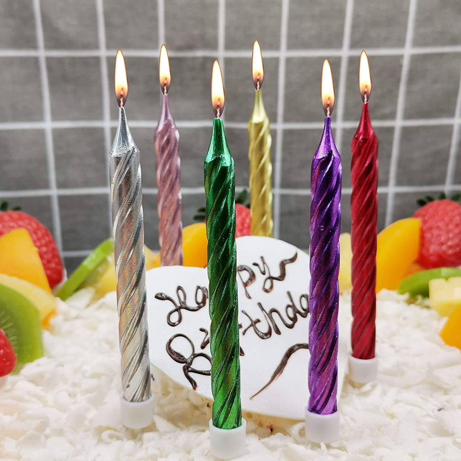 Birthday Cake Candles Happy Birthday Candles Colorful Candles Holders Included (Multi-Color, 12)