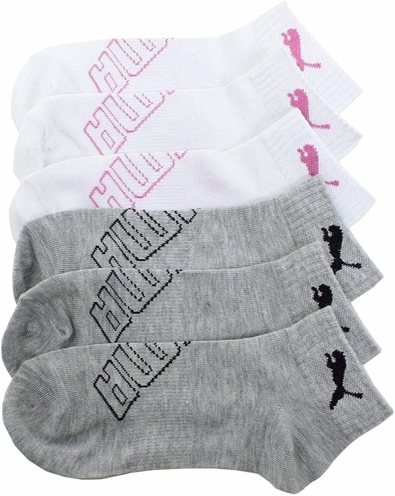 PUMA Womens 6-Pair Sport White/Grey Quarter Crew Socks Sz: 9-11 fits Shoe 4-10.5