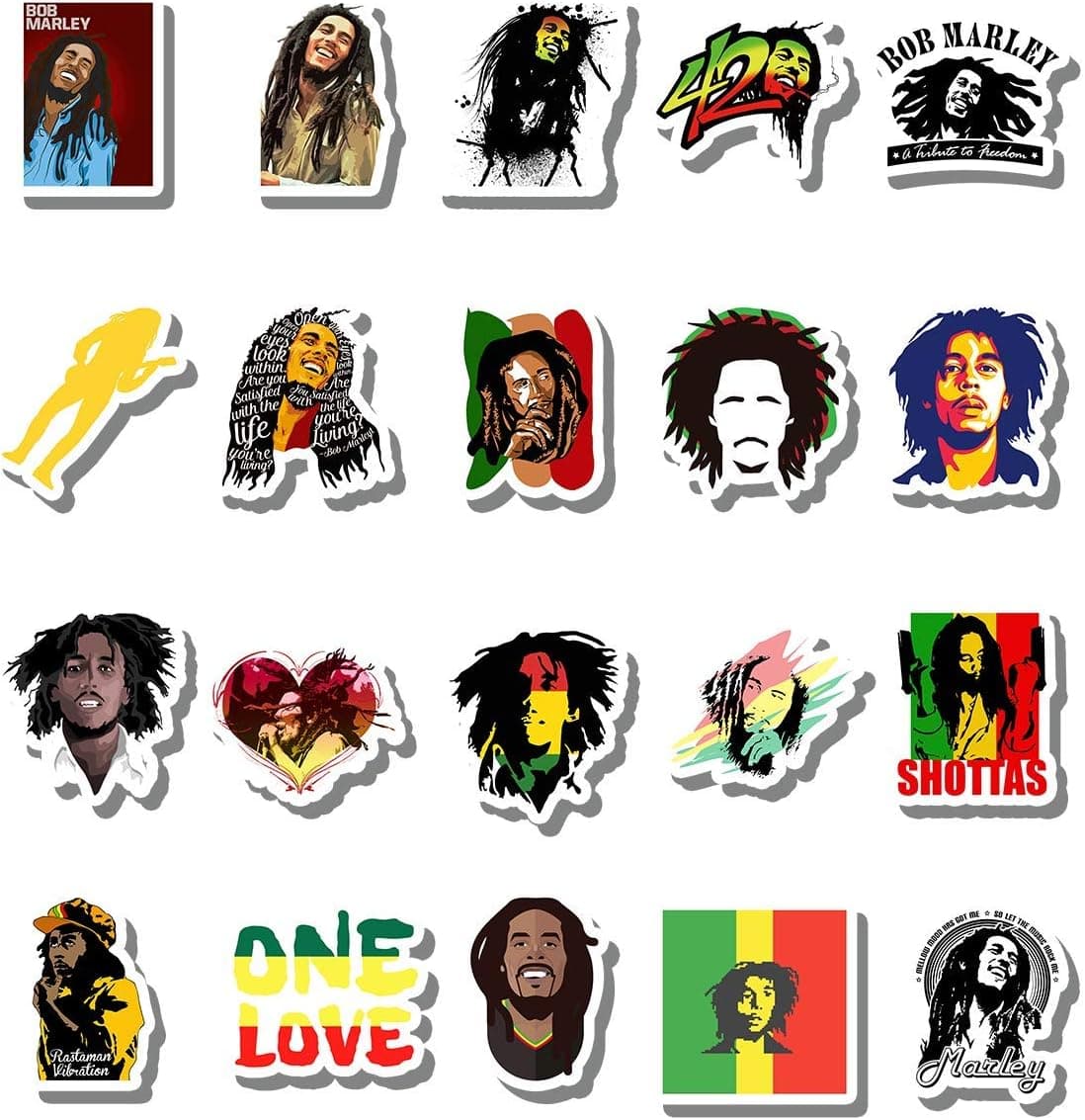 20 PCS Stickers Pack Marley Aesthetic Vinyl Colorful Waterproof for Water Bottle Laptop Bumper Car Bike Luggage Guitar Skateboard